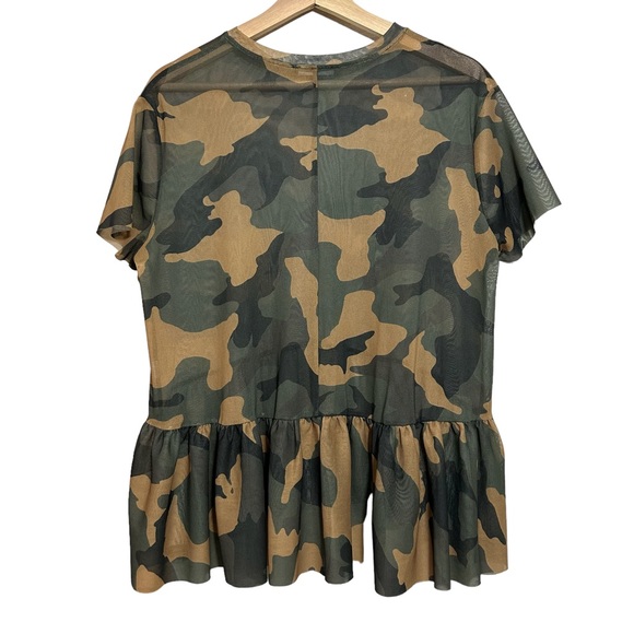 Zara Trafaluc Camo Fatigue Sheer Peplum Top Hi Lo Oversized Sz M - Picture 3 of 9